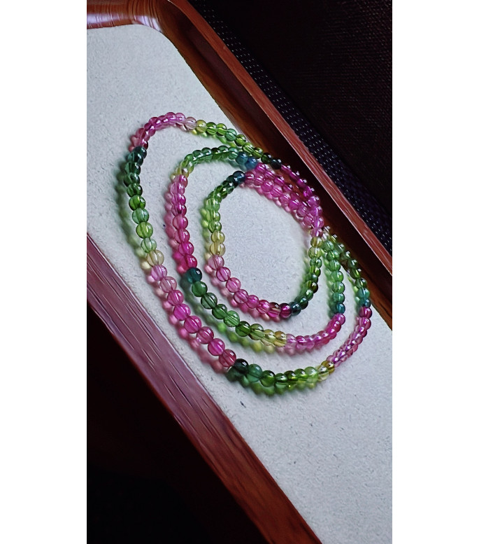105F3 exquisite rainbow tourmaline three circle bracelet, size about 3.7mm, weight 11.7
