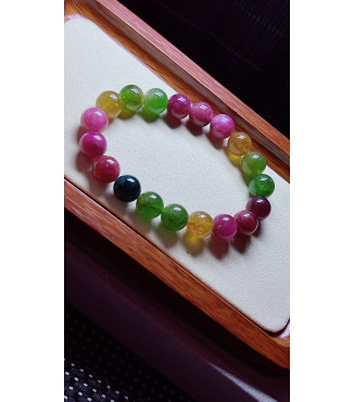 103F9 exquisite rainbow tourmaline bracelet, size about 11mm, weight 41.4 grams, crystal