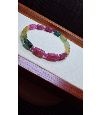 103F8 exquisite patterned bead rainbow tourmaline bracelet, size about 6 X9mm, weight 9.7