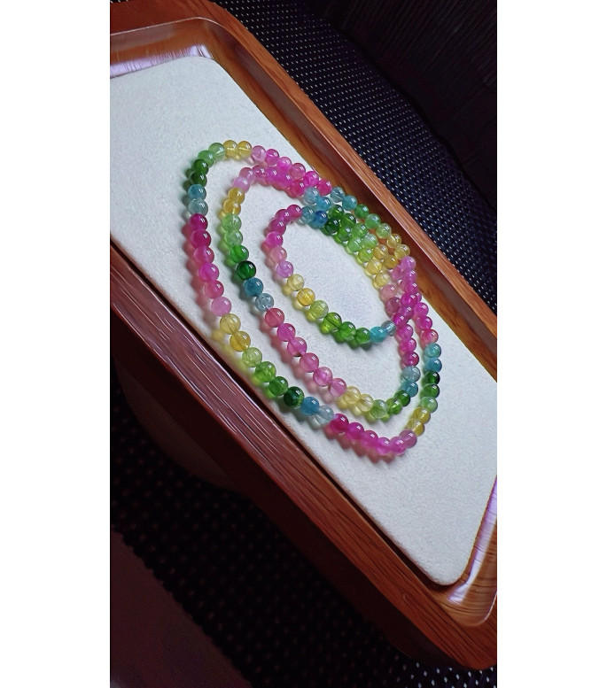 103F5 exquisite rainbow tourmaline three circle bracelet, size about 4.6mm, weight 19.2