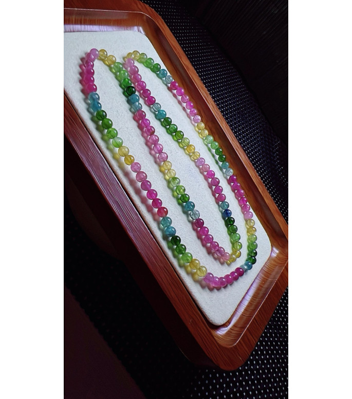 103F5 exquisite rainbow tourmaline three circle bracelet, size about 4.6mm, weight 19.2