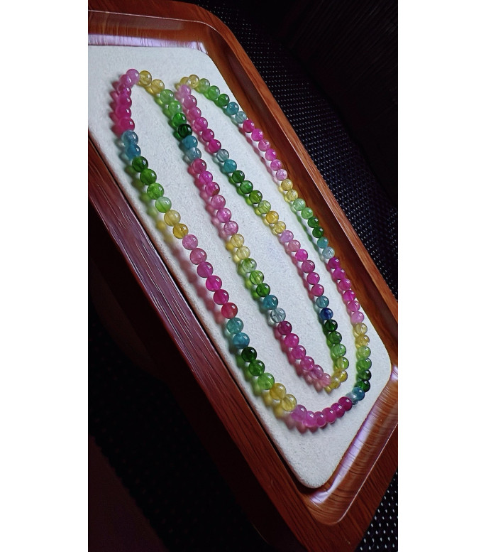 103F5 exquisite rainbow tourmaline three circle bracelet, size about 4.6mm, weight 19.2
