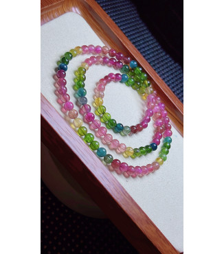 103F4 exquisite rainbow tourmaline three circle bracelet, size about 5.3mm, weight 25.2