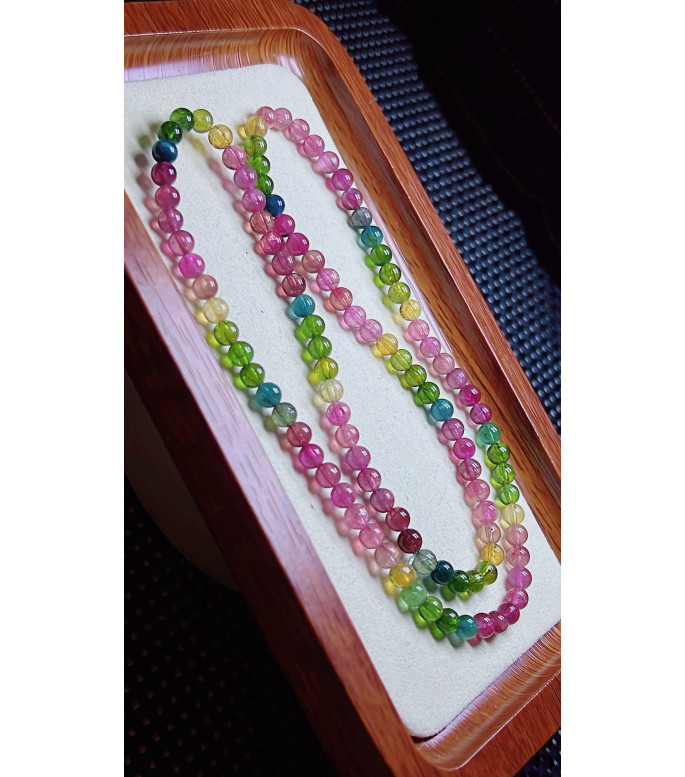 103F4 exquisite rainbow tourmaline three circle bracelet, size about 5.3mm, weight 25.2