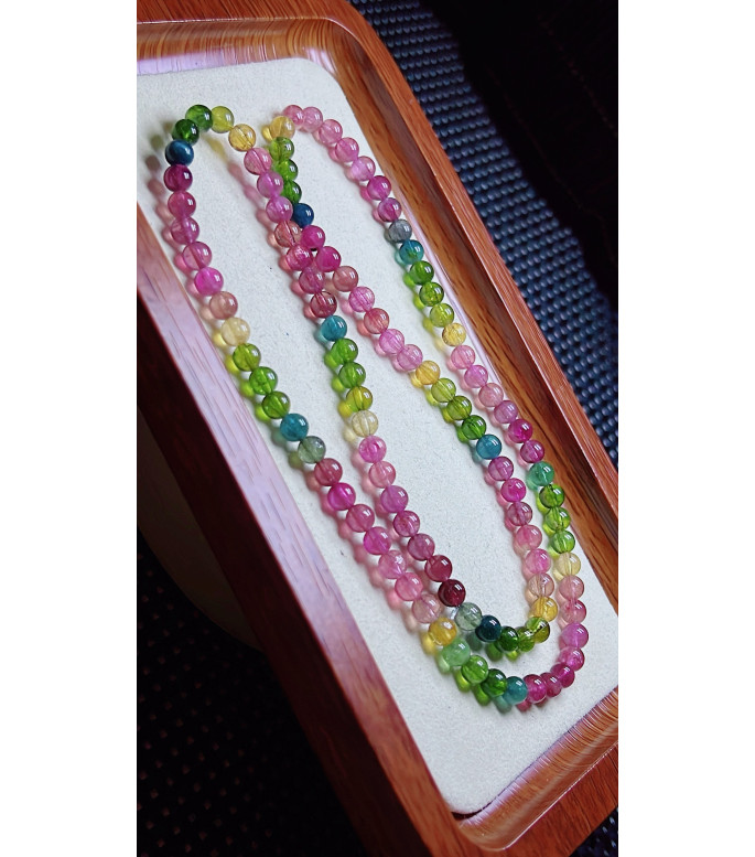 103F4 exquisite rainbow tourmaline three circle bracelet, size about 5.3mm, weight 25.2
