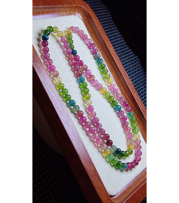 103F4 exquisite rainbow tourmaline three circle bracelet, size about 5.3mm, weight 25.2