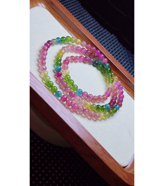 103F3 exquisite rainbow tourmaline three circle bracelet, size about 5.3mm, weight 24.9g