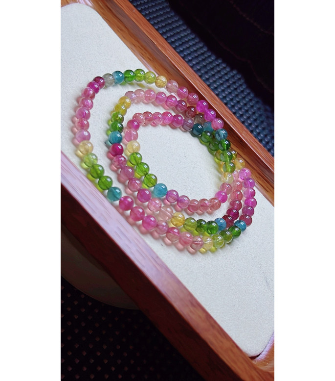 103F3 exquisite rainbow tourmaline three circle bracelet, size about 5.3mm, weight 24.9g