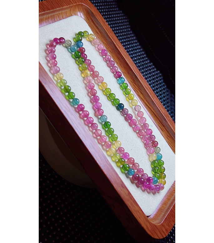 103F3 exquisite rainbow tourmaline three circle bracelet, size about 5.3mm, weight 24.9g