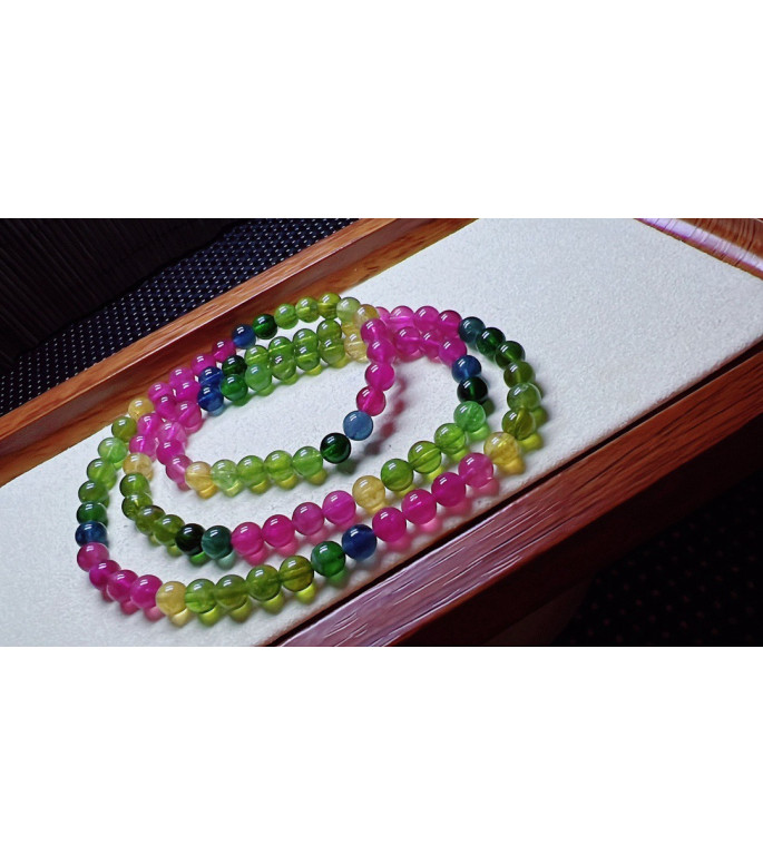 103F2 exquisite rainbow tourmaline three circle bracelet, size about 5.5mm, weight 25.9g