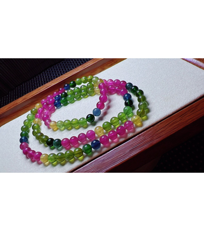 103F2 exquisite rainbow tourmaline three circle bracelet, size about 5.5mm, weight 25.9g