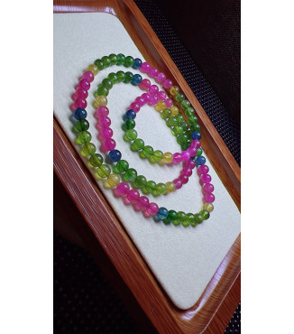 103F1 exquisite rainbow tourmaline three circle bracelet, size about 5.5mm, weight 26.2