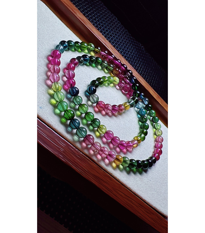101F13 exquisite high-quality rainbow tourmaline three circle bracelet, size about 5.5mm