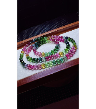 101F12 exquisite high-quality rainbow tourmaline three circle bracelet, size about 5.5mm