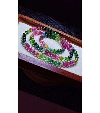 101F12 exquisite high-quality rainbow tourmaline three circle bracelet, size about 5.5mm
