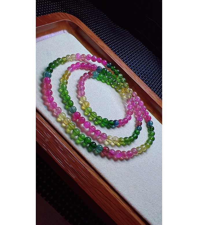 101F11 exquisite rainbow tourmaline three circle bracelet, size about 4.5mm, weight