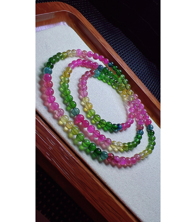 101F11 exquisite rainbow tourmaline three circle bracelet, size about 4.5mm, weight