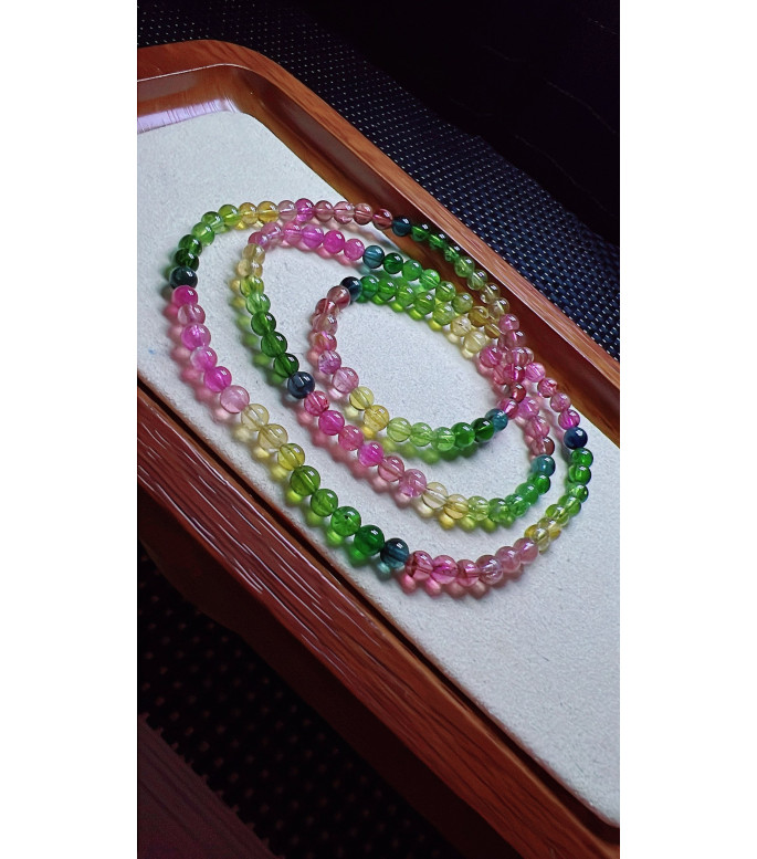 101F10 exquisite rainbow tourmaline three circle bracelet, size about 4.5mm, weight