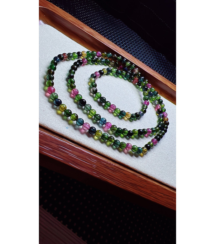 101F8 exquisite black sugar tourmaline three circle bracelet, size about 4mm, weight