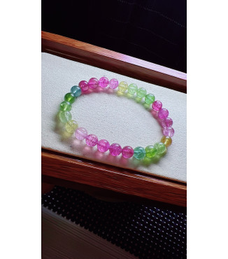 101F7 mermaid colored tourmaline bracelet, size about 7mm, weight 14.5 grams, crystal