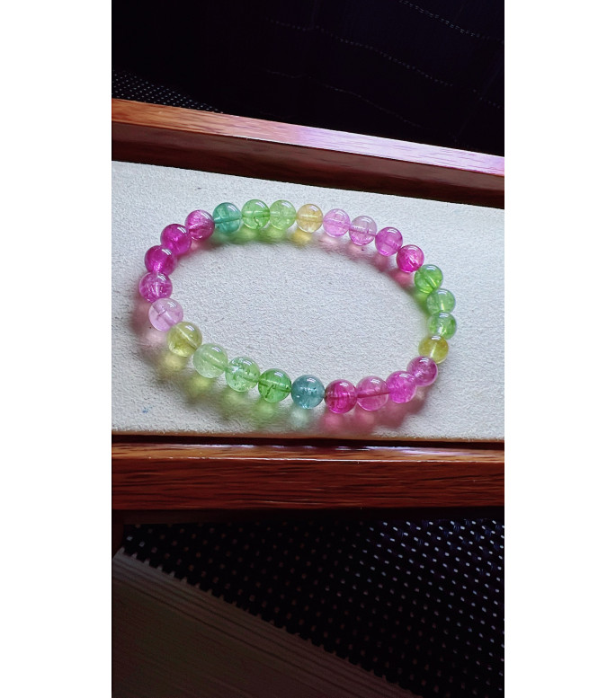 101F7 mermaid colored tourmaline bracelet, size about 7mm, weight 14.5 grams, crystal