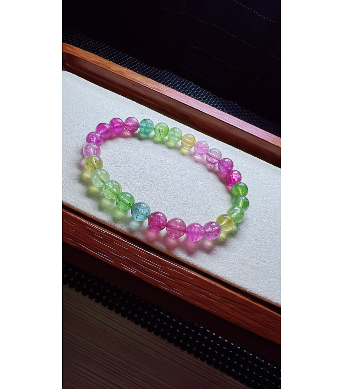 101F7 mermaid colored tourmaline bracelet, size about 7mm, weight 14.5 grams, crystal