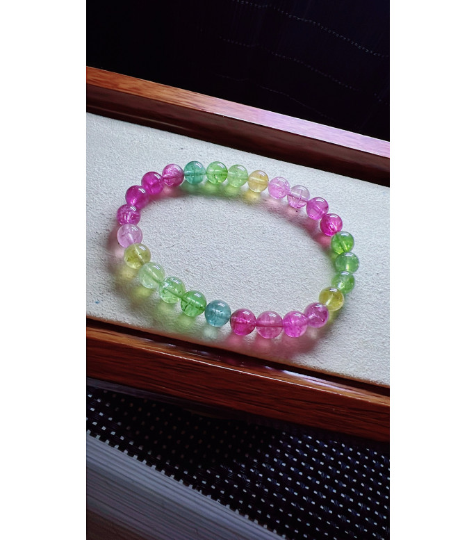 101F7 mermaid colored tourmaline bracelet, size about 7mm, weight 14.5 grams, crystal