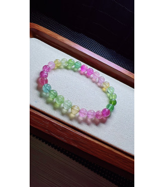 101F6 mermaid colored tourmaline bracelet, size about 7mm, weight 14.7g, crystal