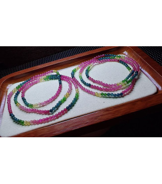 Exquisite color code tourmaline three circle small bracelet, size about 3mm, weight 7.8