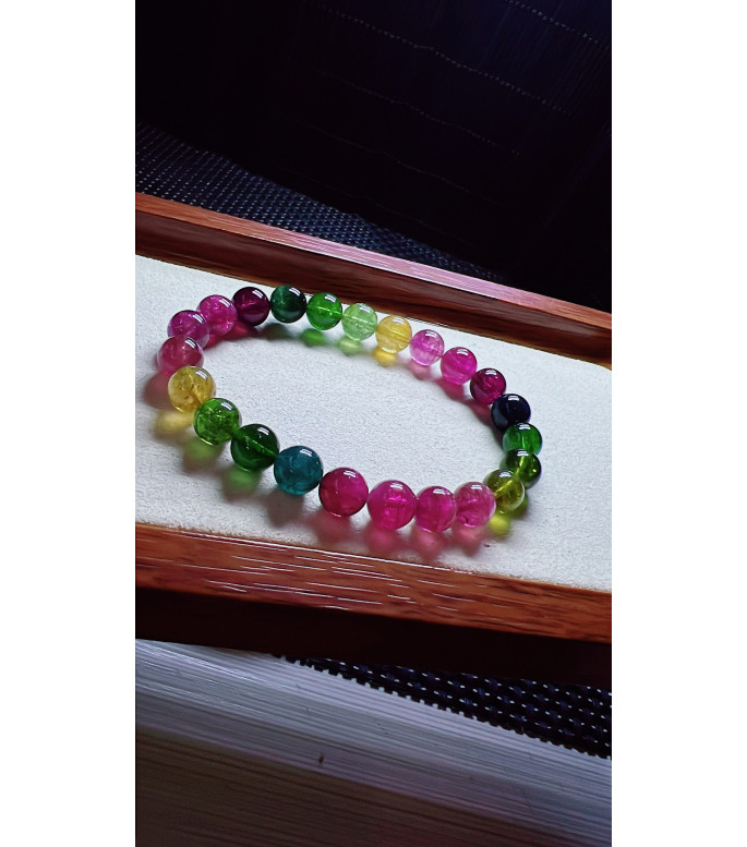 1230F10 exquisite rainbow tourmaline bracelet, size about 8mm, weight 20.2 grams, crystal