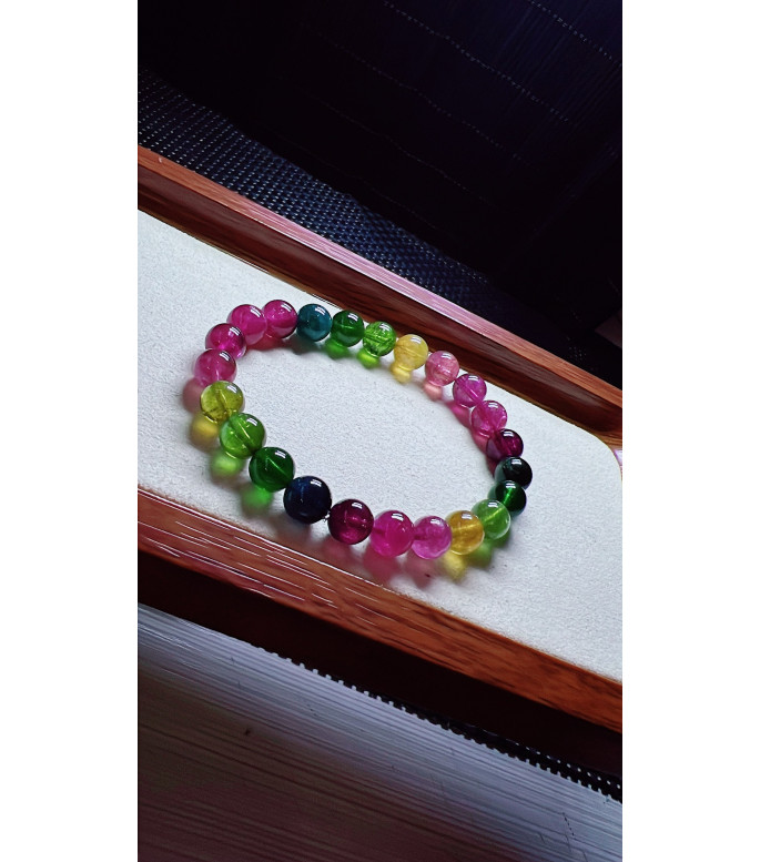 1230F10 exquisite rainbow tourmaline bracelet, size about 8mm, weight 20.2 grams, crystal