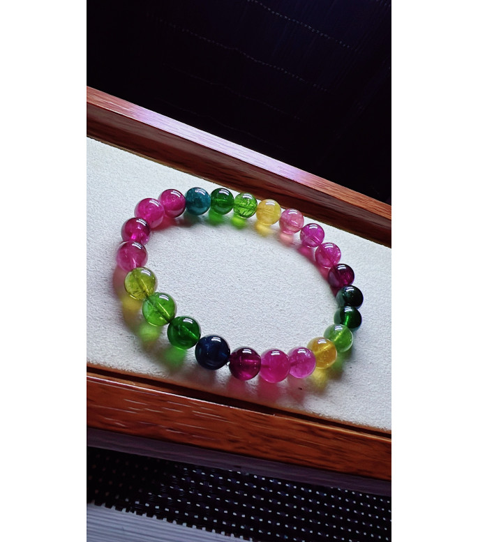 1230F10 exquisite rainbow tourmaline bracelet, size about 8mm, weight 20.2 grams, crystal