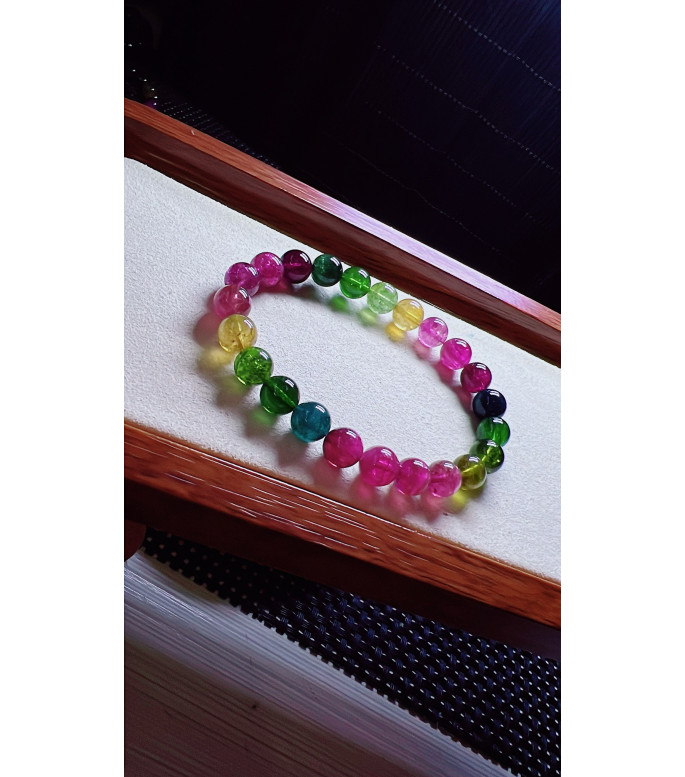 1230F10 exquisite rainbow tourmaline bracelet, size about 8mm, weight 20.2 grams, crystal