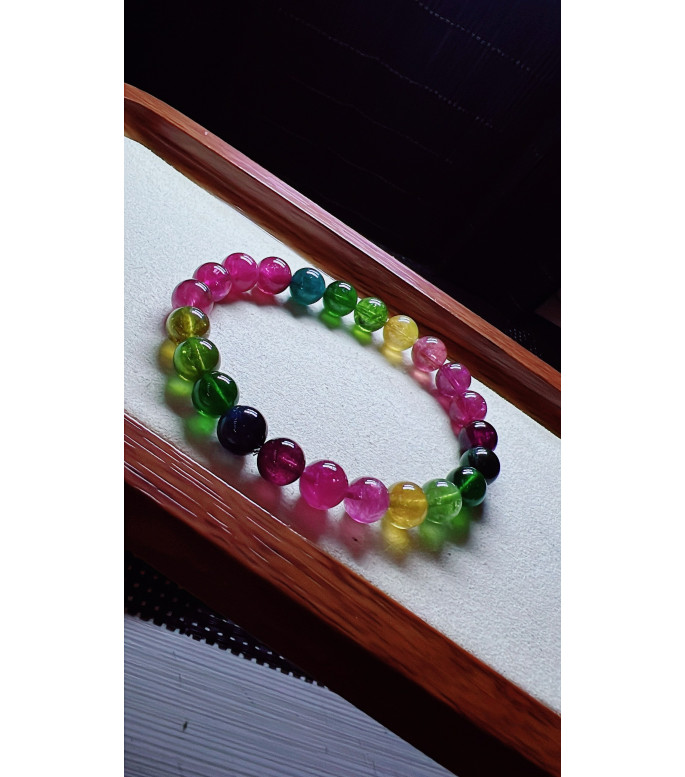 1230F10 exquisite rainbow tourmaline bracelet, size about 8mm, weight 20.2 grams, crystal