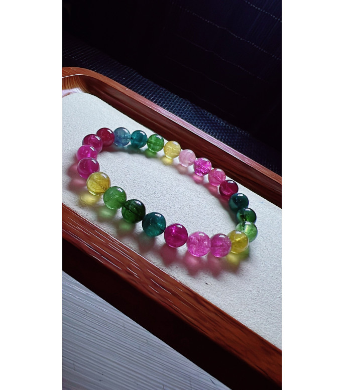 1230F9 exquisite rainbow tourmaline bracelet, size about 8mm, weight 20.1g, transparent