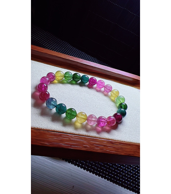 1230F9 exquisite rainbow tourmaline bracelet, size about 8mm, weight 20.1g, transparent