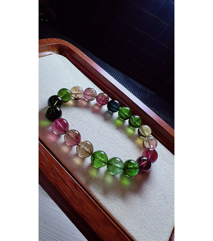 1230F7 exquisite old mine rainbow tourmaline bracelet, specification about 10mm, weight