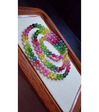 1230F3 exquisite rainbow tourmaline three circle bracelet, specification about 6.2mm