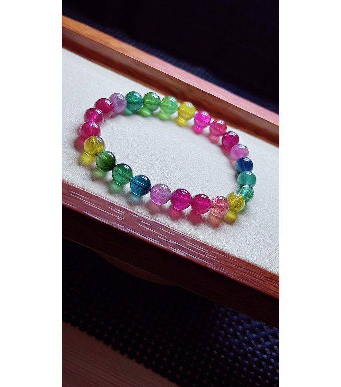 1227F11 exquisite fluorescent tourmaline bracelet, size about 7.7mm, weight 17.5g
