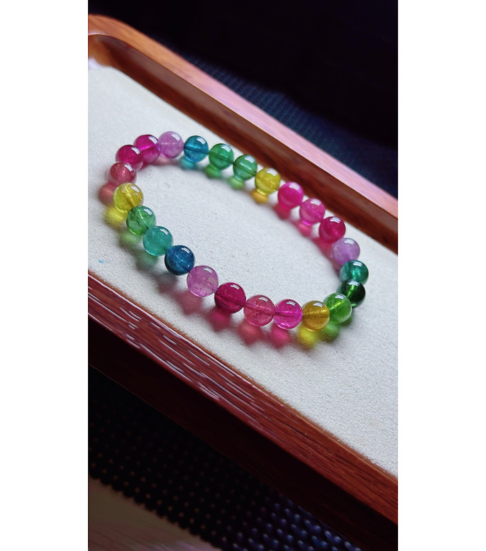 1227F11 exquisite fluorescent tourmaline bracelet, size about 7.7mm, weight 17.5g