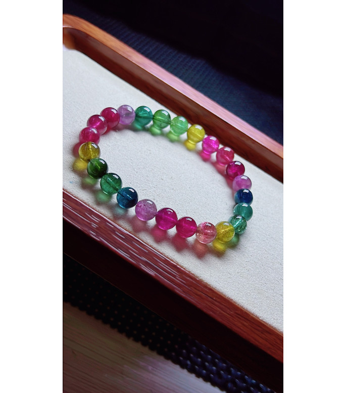 1227F11 exquisite fluorescent tourmaline bracelet, size about 7.7mm, weight 17.5g