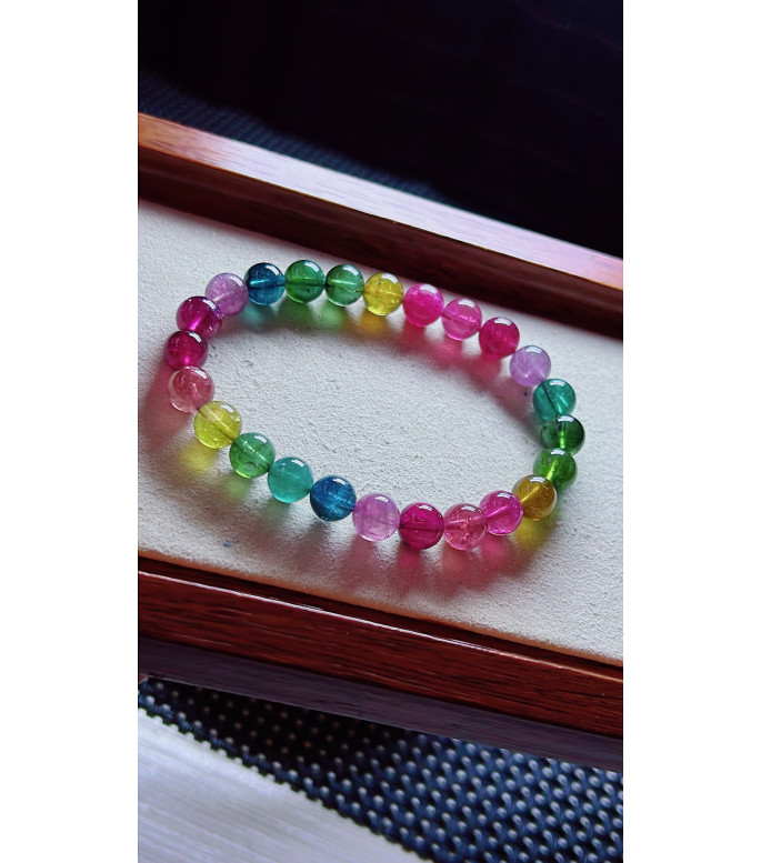 1227F11 exquisite fluorescent tourmaline bracelet, size about 7.7mm, weight 17.5g