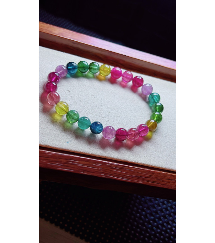 1227F11 exquisite fluorescent tourmaline bracelet, size about 7.7mm, weight 17.5g