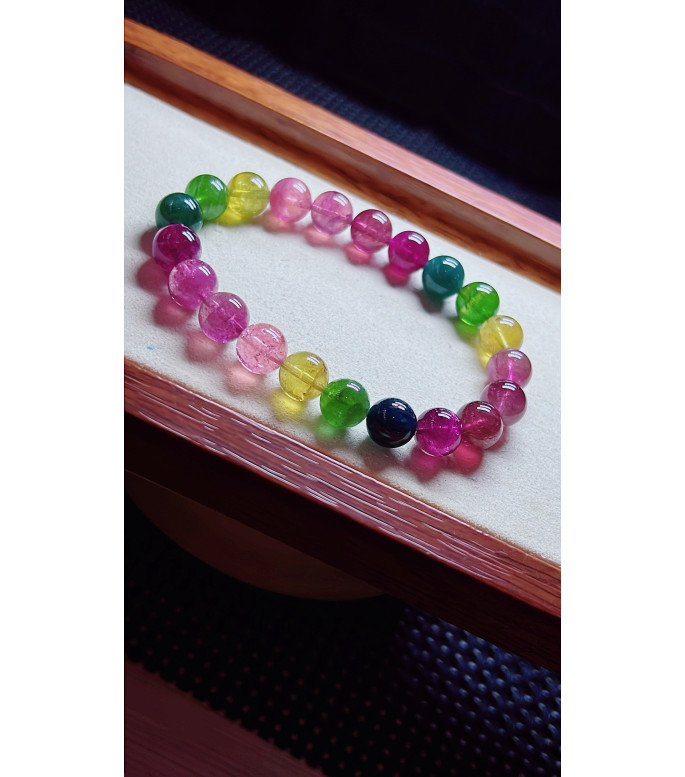1227F9 exquisite rainbow tourmaline bracelet, size about 9mm, weight 24.7g, crystal