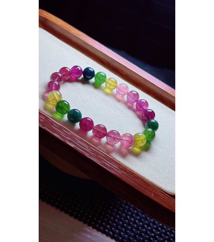 1227F9 exquisite rainbow tourmaline bracelet, size about 9mm, weight 24.7g, crystal