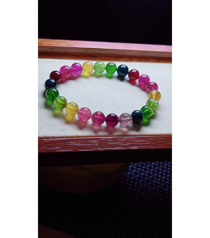 1227F8 exquisite rainbow tourmaline bracelet, size about 8.5mm, weight 22.5 grams