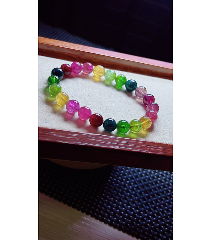 1227F8 exquisite rainbow tourmaline bracelet, size about 8.5mm, weight 22.5 grams