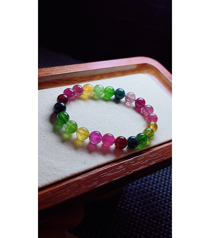 1227F8 exquisite rainbow tourmaline bracelet, size about 8.5mm, weight 22.5 grams