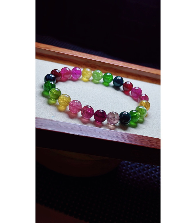 1227F8 exquisite rainbow tourmaline bracelet, size about 8.5mm, weight 22.5 grams
