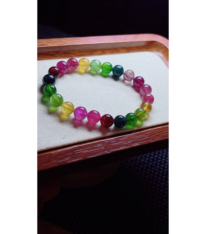1227F8 exquisite rainbow tourmaline bracelet, size about 8.5mm, weight 22.5 grams